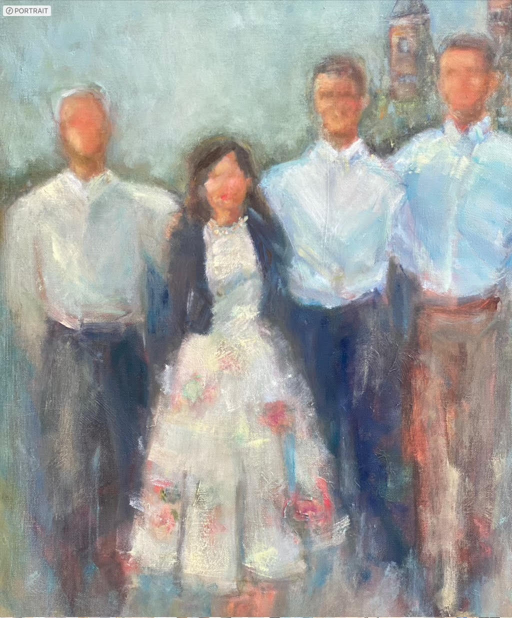 A painting of four people in formal wear