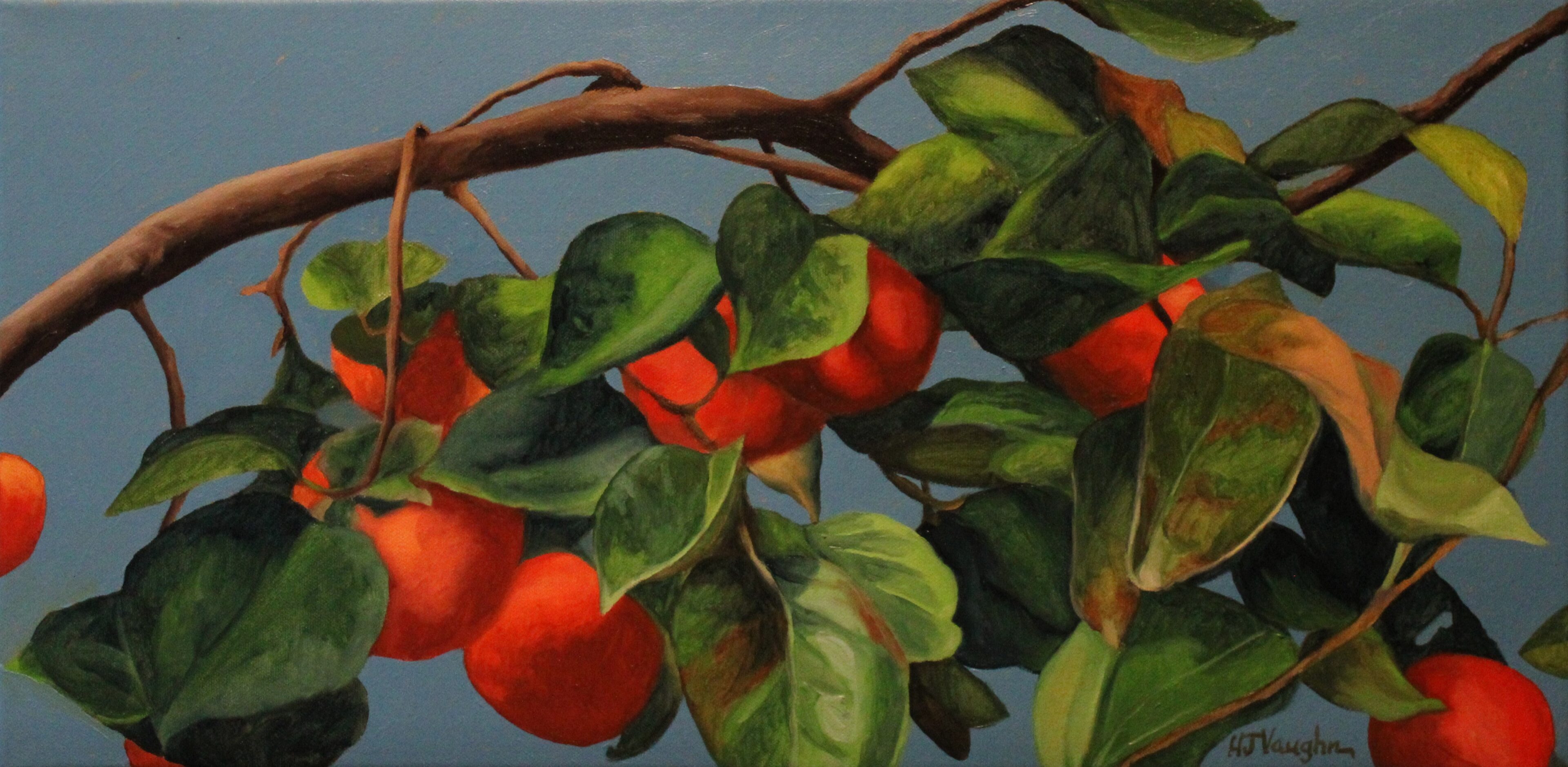 A painting of apples on the branch