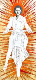 A drawing of a person on a motorcycle