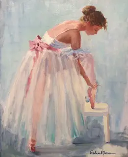 A painting of a woman in a white dress