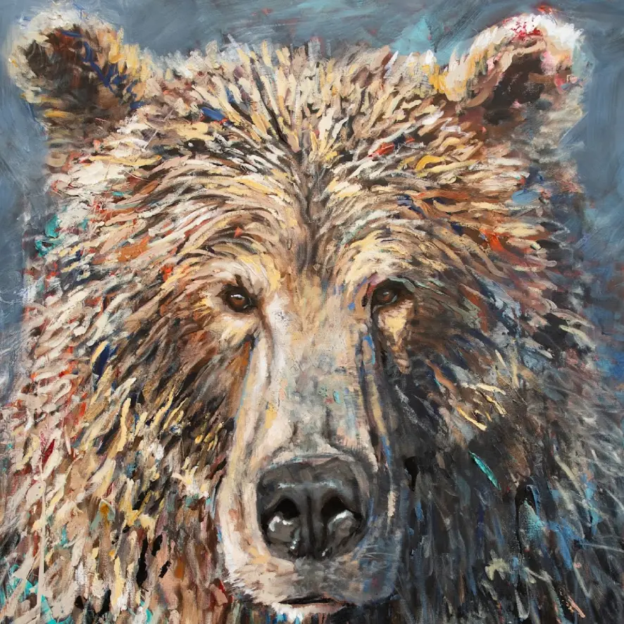 A painting of a bear with many colors